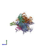 PDB entry 5x21 coloured by chain, side view.