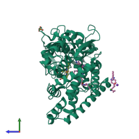 Monomeric assembly 1 of PDB entry 5x23 coloured by chemically distinct molecules, side view.