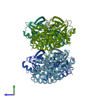 PDB entry 5x2f coloured by chain, side view.