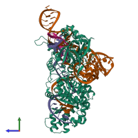 PDB entry 5x2g coloured by chain, side view.