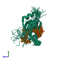 PDB entry 5x3z coloured by chain, ensemble of 20 models, side view.