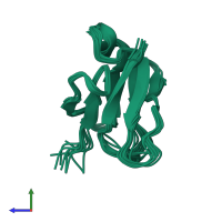 PDB entry 5x4f coloured by chain, ensemble of 10 models, side view.