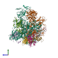 PDB entry 5x50 coloured by chain, side view.