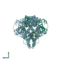 PDB entry 5x52 coloured by chain, side view.