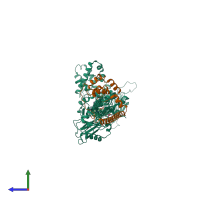 PDB entry 5x60 coloured by chain, side view.