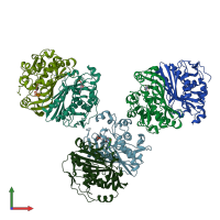 PDB entry 5x69 coloured by chain, front view.