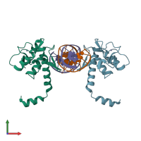 PDB entry 5x6g coloured by chain, front view.