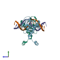PDB entry 5x6g coloured by chain, side view.