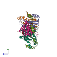 PDB entry 5x6u coloured by chain, side view.