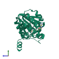 PDB entry 5x7f coloured by chain, side view.