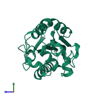 PDB entry 5x88 coloured by chain, side view.