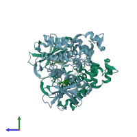 PDB entry 5x8i coloured by chain, side view.