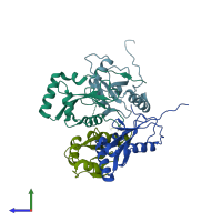 PDB entry 5xae coloured by chain, side view.