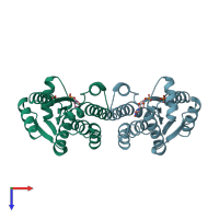 PDB entry 5xai coloured by chain, top view.