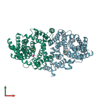 PDB entry 5xas coloured by chain, front view.