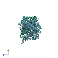 PDB entry 5xas coloured by chain, side view.