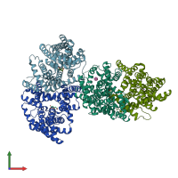 PDB entry 5xat coloured by chain, front view.