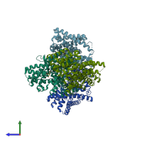 PDB entry 5xat coloured by chain, side view.
