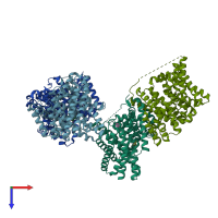 PDB entry 5xat coloured by chain, top view.