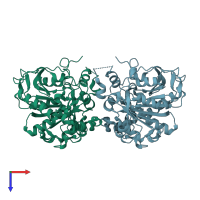 PDB entry 5xav coloured by chain, top view.