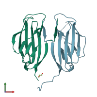 PDB entry 5xax coloured by chain, front view.