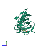 PDB entry 5xb0 coloured by chain, side view.