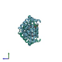 PDB entry 5xb2 coloured by chain, side view.