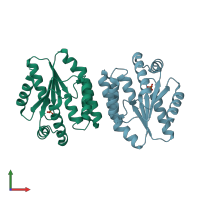 PDB entry 5xb5 coloured by chain, front view.