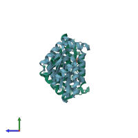 PDB entry 5xb5 coloured by chain, side view.