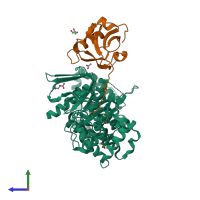 PDB entry 5xbf coloured by chain, side view.