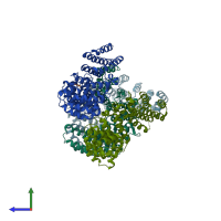 PDB entry 5xbk coloured by chain, side view.