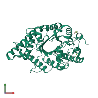 Monomeric assembly 1 of PDB entry 5xc1 coloured by chemically distinct molecules, front view.