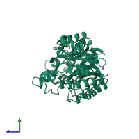 Monomeric assembly 1 of PDB entry 5xc1 coloured by chemically distinct molecules, side view.