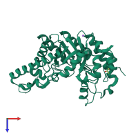 Monomeric assembly 1 of PDB entry 5xc1 coloured by chemically distinct molecules, top view.