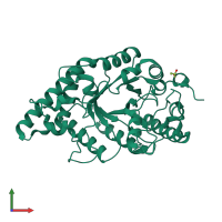Monomeric assembly 2 of PDB entry 5xc1 coloured by chemically distinct molecules, front view.
