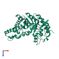 Monomeric assembly 2 of PDB entry 5xc1 coloured by chemically distinct molecules, top view.