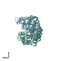 PDB entry 5xc1 coloured by chain, side view.