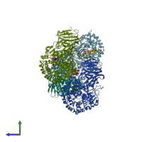 PDB entry 5xc2 coloured by chain, side view.