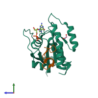 PDB entry 5xco coloured by chain, side view.