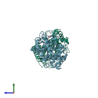 PDB entry 5xd0 coloured by chain, side view.