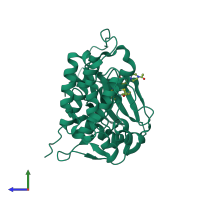PDB entry 5xdk coloured by chain, side view.