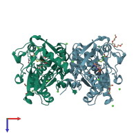 PDB entry 5xem coloured by chain, top view.