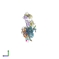 PDB entry 5xf1 coloured by chain, side view.
