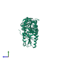 PDB entry 5xf7 coloured by chain, side view.