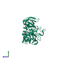 PDB entry 5xfo coloured by chain, side view.