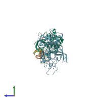 PDB entry 5xfq coloured by chain, side view.