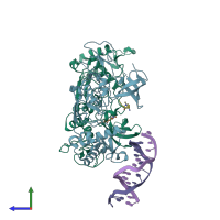 PDB entry 5xfr coloured by chain, side view.