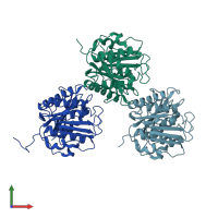 PDB entry 5xg0 coloured by chain, front view.