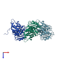 PDB entry 5xg0 coloured by chain, top view.