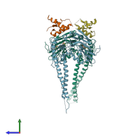 PDB entry 5xg3 coloured by chain, side view.